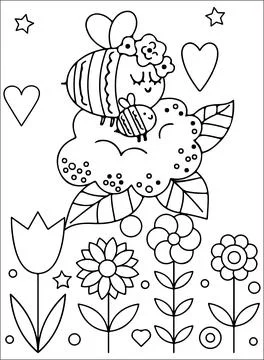 Spring Coloring Pages for Kids Illustrazione stock