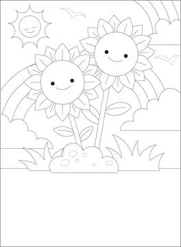 Spring Coloring Pages for Kids Stock Illustration