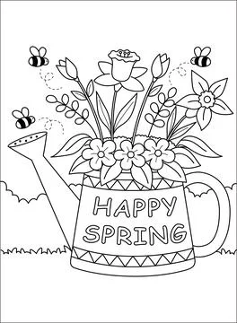 Spring Coloring Pages for Kids Stock Illustration