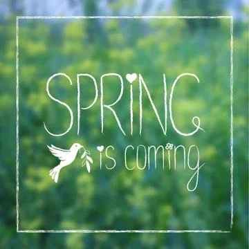 Spring Is Coming Card On Blurred Background. Stock Illustration