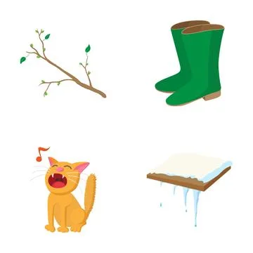 Spring coming, cat singing, snow melting concept Stock Illustration