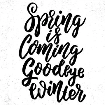 Spring is coming goodbye winter. Hand drawn lettering phrase. Design element  Stock Illustration