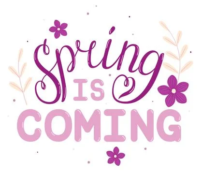 Spring is coming lettering. Vector handwritten typography. Colored curves doo Stock Illustration