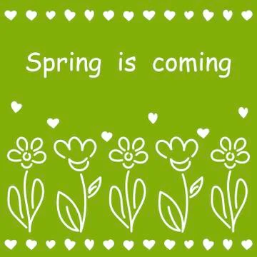 Spring is coming. Simple Contour Hand drawn floral pattern . Stock Illustration