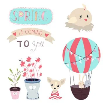 Spring is Coming Vector Set Stock Illustration