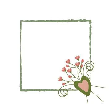 Spring composition of flower and frame in cartoon style. Template for greeting Stock Illustration