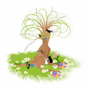 Spring composition with the tree Stock Illustration
