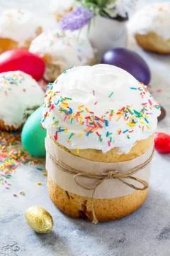 Spring concept.  Easter background with traditional Russian Easter bread. Stock Photos