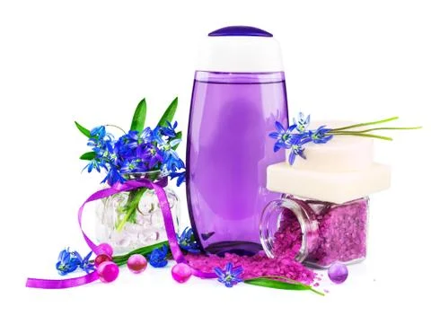 Spring concept with soap and snowdrops Stock Photos