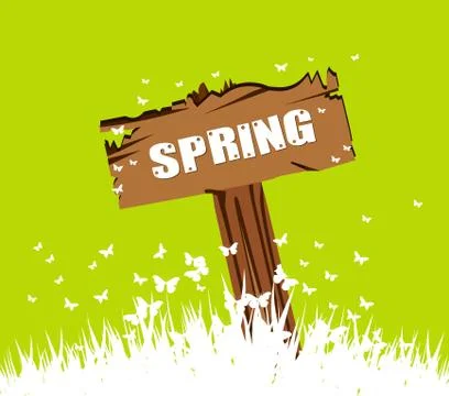 Spring concept with wood sign post Stock Illustration