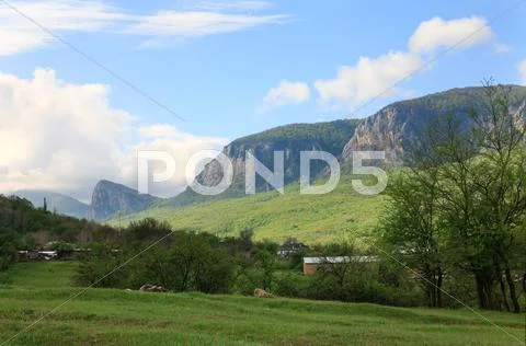 Spring country mountains landscape (crimea, ukraine) Stock Photos