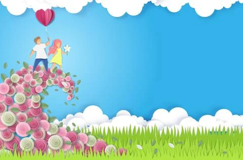 Spring couple date composition for card, poster, banner Ilustração Stock