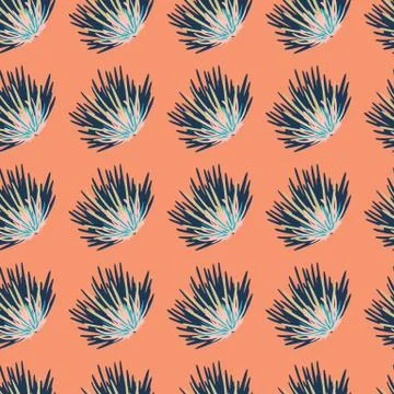 Spring creative seamless bush pattern. Blue tones botanic ornament on coral l Stock Illustration