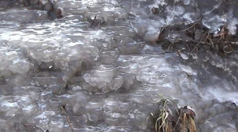 Spring creek that flows through the icy slope Stock Footage 36036527
