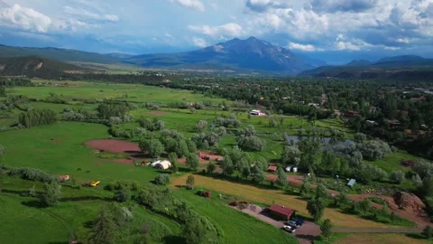 Spring Creek Ranch Mt Sopris Carbondale Roaring Fork River Aspen Snowmass Video stock 279621124