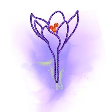 Spring crocus flower hand-crafted art of imitation thread embroidery. Stock Illustration