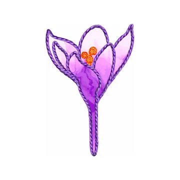 Spring crocus flower of mouline vector imitation thread embroidery. Stock Illustration