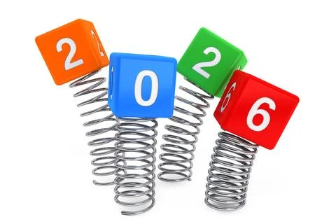 Spring Cubes with 2026 New Year Sign. 3d Rendering Stock Illustration