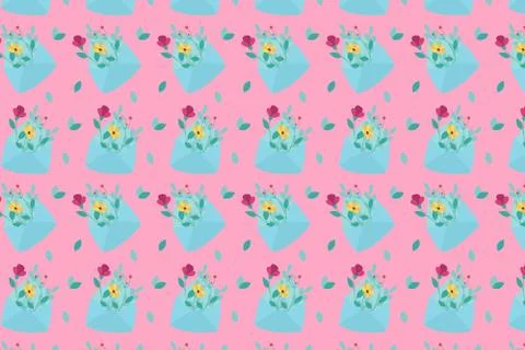 Spring cute background. Envelope with flowers. Stock Illustration