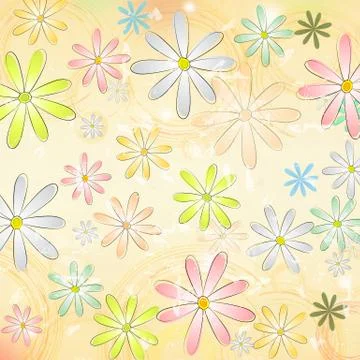 Spring daisy flowers over beige old paper background with circles Illustrazione stock