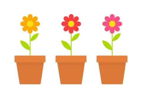 Spring daisy flowers in pots. Vector illustration Stock Illustration