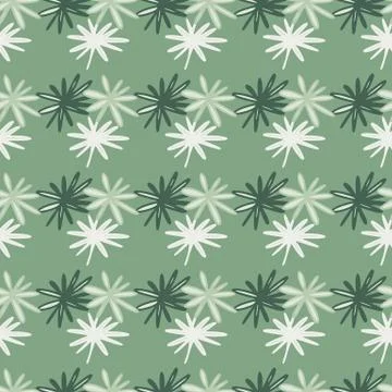 Spring daisy scribble silhouettes seamless pattern. Green and white tones han Illustrazione stock