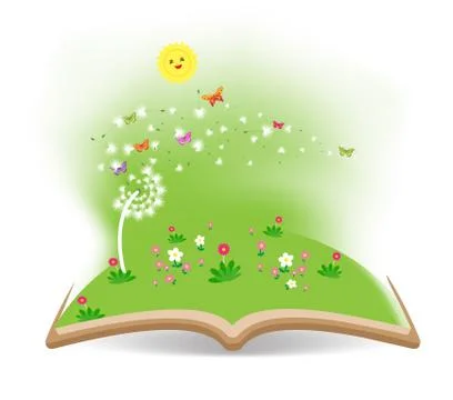 Spring with dandelion in the book Stock Illustration