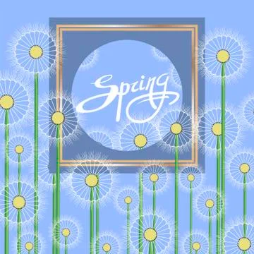 Spring Dandelion Flower Pattern with Frame and Lettering Ilustración de archivo