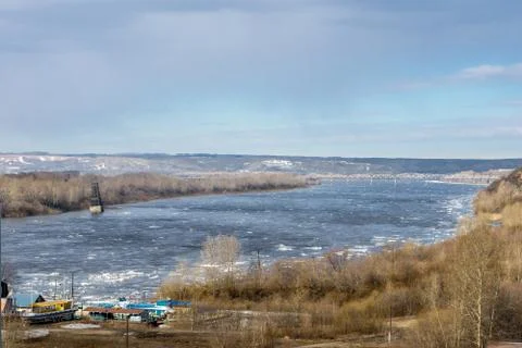 Spring day, ice drift on the river Stock Photos
