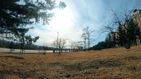 Spring day in the Park, footpath, sky with clouds, timelapse Stock Footage 106701123