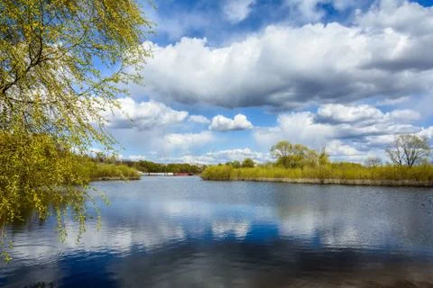 Spring day on the shipping river Sozh Stock Photos