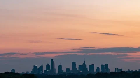 Spring Day Skyline Speed-Up: Vistula River with Warsaw Backdrop Stock Footage 279141174