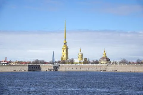 Spring day at the walls of the Peter and Paul Fortress. Saint-Petersburg Stock Photos