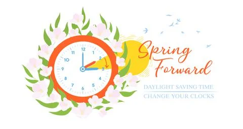 Spring Daylight Saving Time Poster, Banner, Background. Spring Forward Stock Illustration