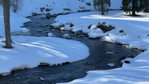 Spring days. The bed of a wild river, a thaw on the street, there is snow on the Stock Footage 171558566