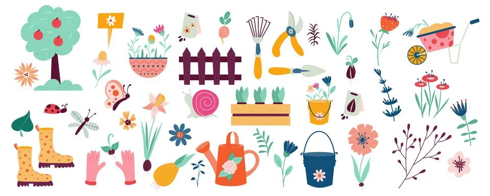 Spring Decor and Tools Stock Illustration