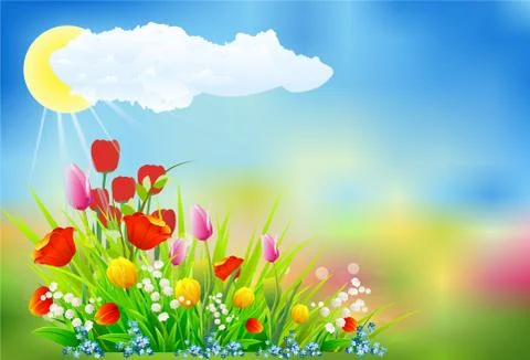 Spring decoration with tulips Stock Illustration