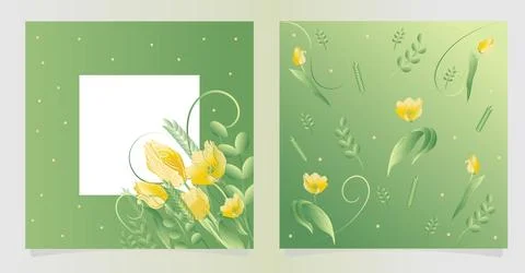 Spring delicate tulips and grass decor. Stock Illustration