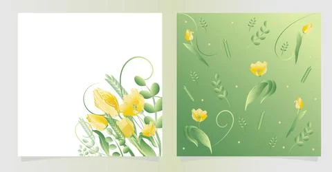 Spring delicate tulips and grass decor. Stock Illustration