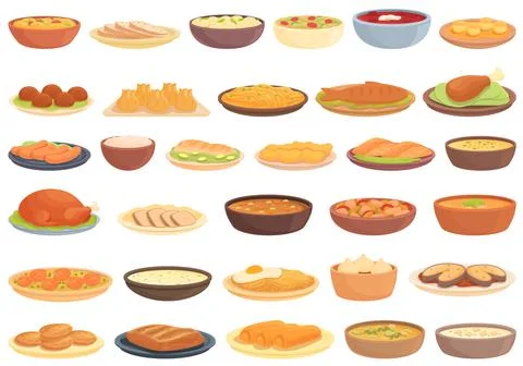 Spring dinner icons set cartoon vector. Family table Stock Illustration