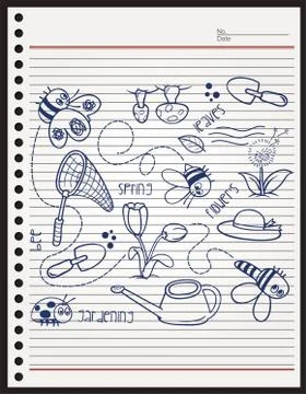 SPRING DOODLE PATTERN ON PAPER Stock Illustration