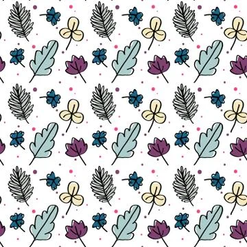 Spring doodle seamless floral pattern on white background vector Stock Illustration