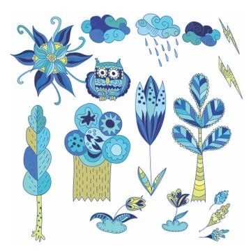 Spring Doodle Vector Design Elements Set 스톡 일러스트