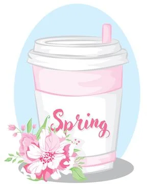 Spring drinks vector illustration. Cartoon spring fresh drinking, cute flor.. Illustrazione stock