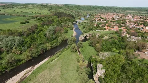 Spring Drone Video of the Rock Arch “The Arch” at Ăglen, Bulgaria,BG 2019 Stock Footage 323298416