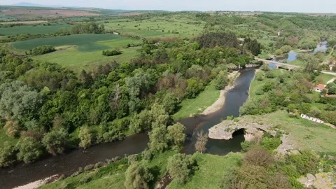 Spring Drone Video of the Rock Arch “The Arch” at Ăglen, Bulgaria, 2019 Stock Footage 323298418