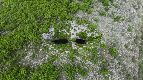 Spring Drone View of Prohodna Cave "God's Eyes" near Karlukovo 2019 Stock Footage 323382827