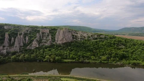 Spring Drone View of Provartenika Rock Formation in Iskar Gorge 2019 Stock Footage 323382913
