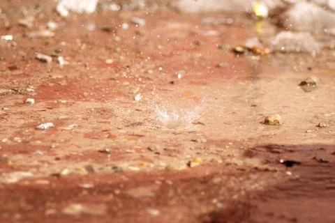 Spring drops on the street in a large macro the increase of the sun Stock Photos