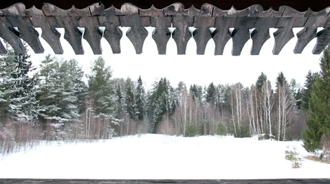 Spring drops under the old roof Stock Footage 61330092